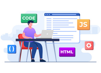 web developer wiring code or program using laptop vector image