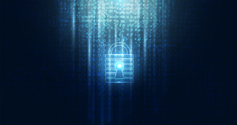 abstract cyber security with padlock blue binary vector