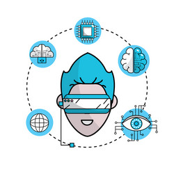 human cyberspace connect with 3d glasses vector