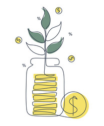 stack coins jar in single continuous vector image