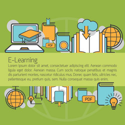 E-learning linear icons layout background vector