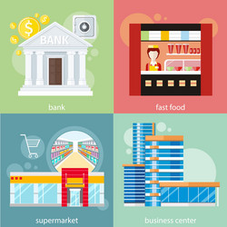 business center supermarket bank fast food vector