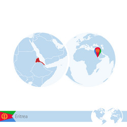 eritrea on world globe with flag and regional map vector