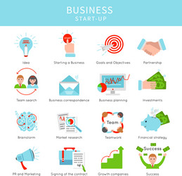 flat business project startup elements set vector image