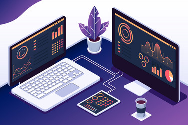 Isometric Computer & Data Analysis vector image