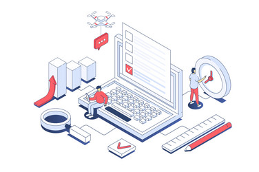 Online survey concept in 3d isometric design vector