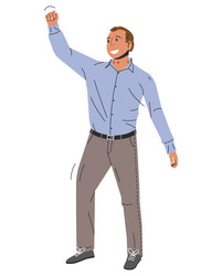 Confident businessman with holds fist vector