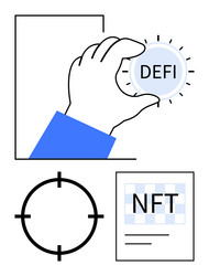 hand holding defi button circular target and nft vector image