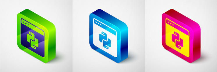 isometric python programming language icon vector