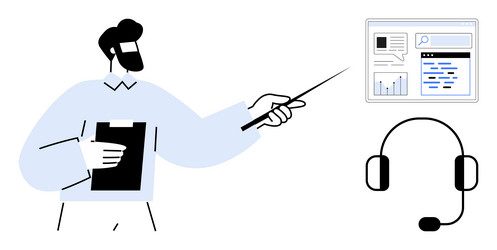 professional presenting data insights with pointer vector image