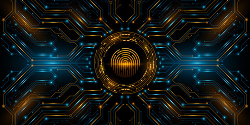 glowing circuit board with scanning user vector image
