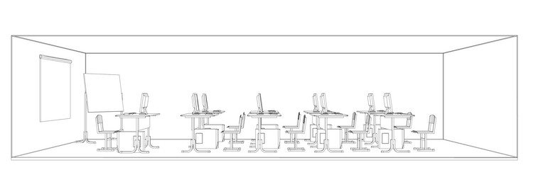 computer class with tables and computers vector image