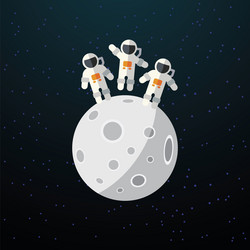 Three astronauts are on the moon surface flat vector