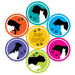 Pet shop poster with silhouettes of different vector