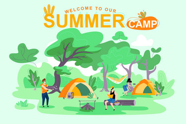 Poster welcome to our summer camp lettering vector