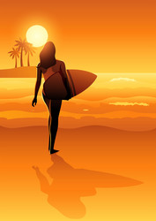 Girl Walking Beach Vector Images (over 970)