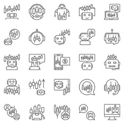 trading bots outline icons set - algorithmic vector image
