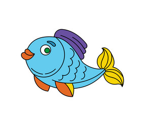 Doodle fish color isolated on a white background vector