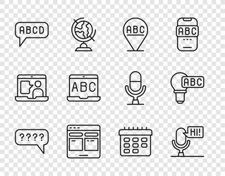 set line speech bubbles with question microphone vector image