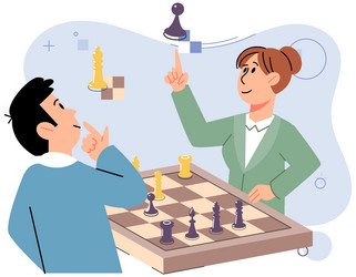 Man and woman playing chess at table sport vector