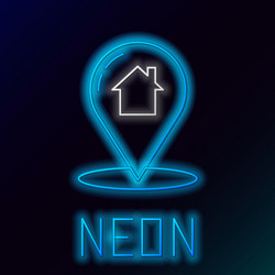 glowing neon line map pointer with house icon vector image