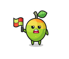 Mango character as line judge putting the flag up vector