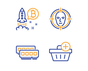 Ram face detect and bitcoin project icons set vector