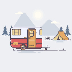 retro caravan on the forest vector