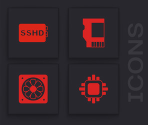 set processor with cpu sshd card sd and computer vector image