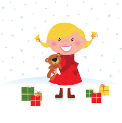 winter blond child with gifts vector