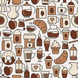 Coffee seamless pattern with thin line icons vector