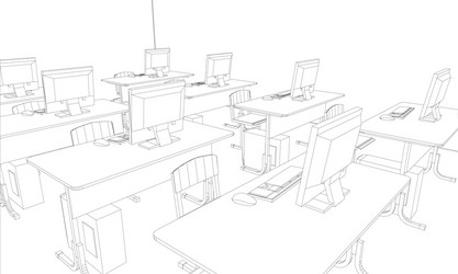computer class with tables and computers vector image