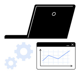 laptop with graph window and gears representing vector image
