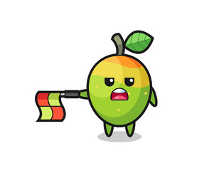 Mango character as line judge hold the flag vector