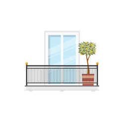 Balcony with tree in pot railing and balustrade vector