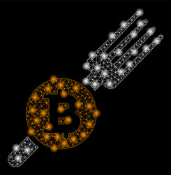 Bright mesh carcass bitcoin fork with flare spots vector