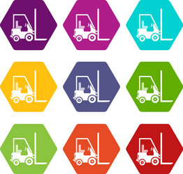 Stacker loader icon set color hexahedron vector