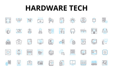 Hardware tech linear icons set processor vector