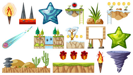 set of isolated fantasy space game objects vector image
