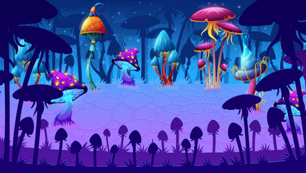 Magic mushrooms in fairy forest game level vector