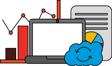 Laptop computer with cloud computing vector