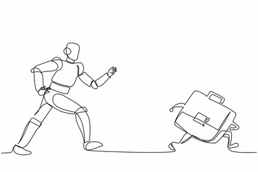 Single one line drawing robot run chasing Vector Image