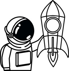 astronaut with spacesuit and rocket in white vector