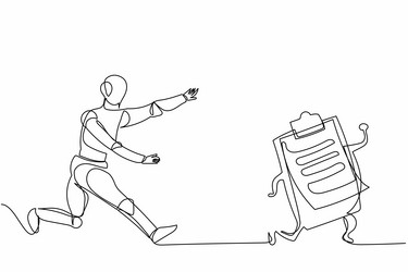 single continuous line drawing robot chasing vector image