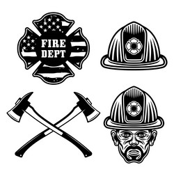 Firefighter objects set of elements Royalty Free Vector