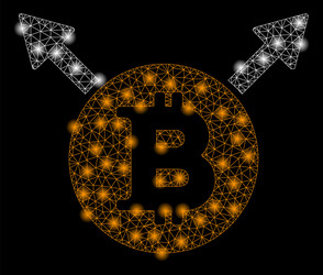 bright mesh wire frame bitcoin fork with flash vector image