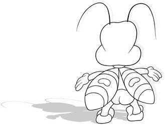 drawing of a beetle with open arms from rear view vector