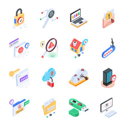 bundle of security and hacking isometric icons vector