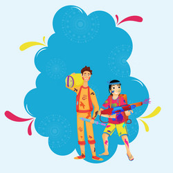 cartoon boy holding water gun pichkari Vector Image