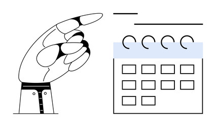 robotic hand pointing at calendar for scheduling vector image